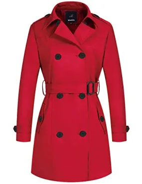 Wantdo Women's Windbreaker Long Trench Coat Lightweight Outerwear Red Medium