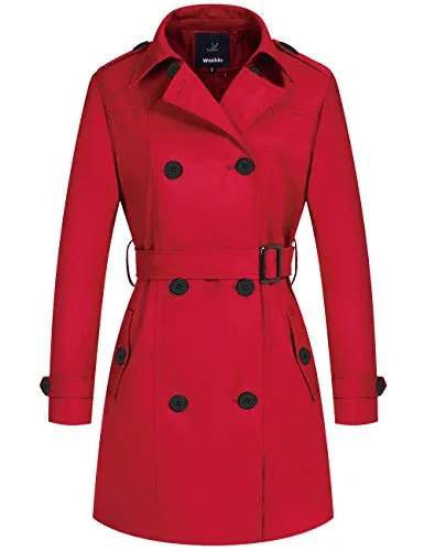 Wantdo Women's Windbreaker Long Trench Coat Lightweight Outerwear Red Medium