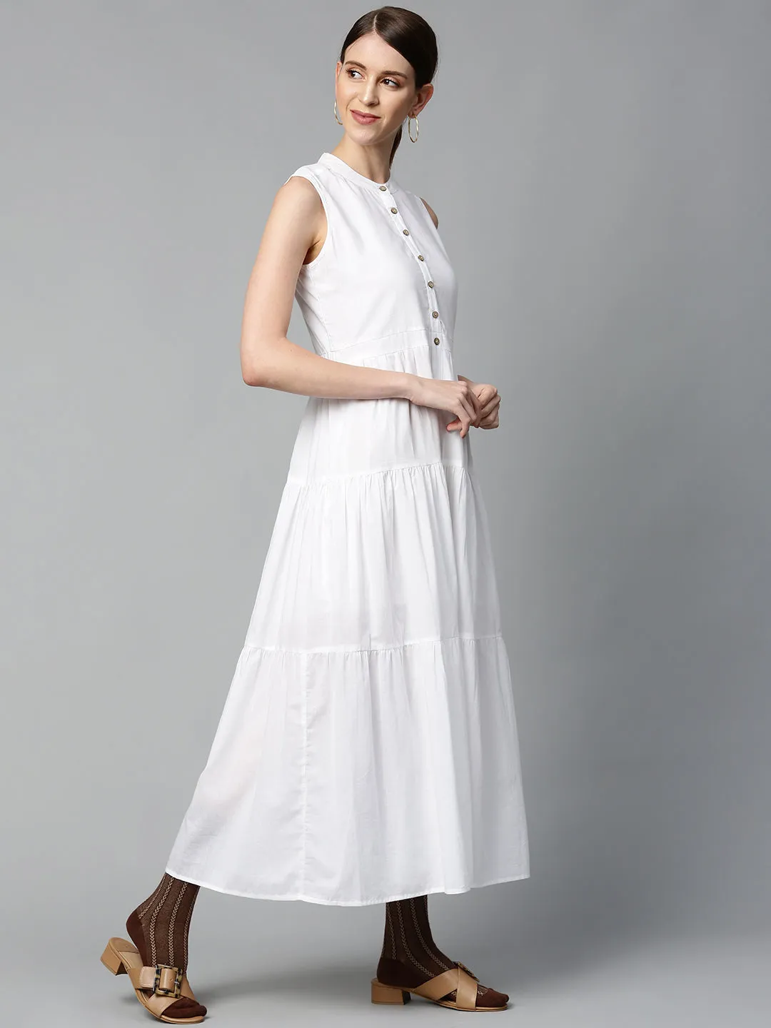 White Sleeveless Tiered Maxi Dress
