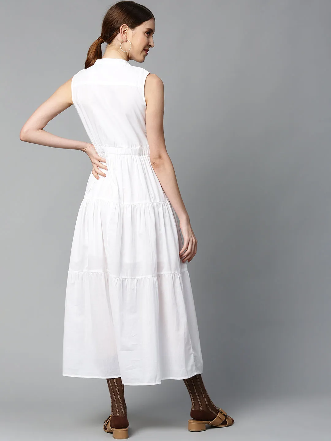 White Sleeveless Tiered Maxi Dress