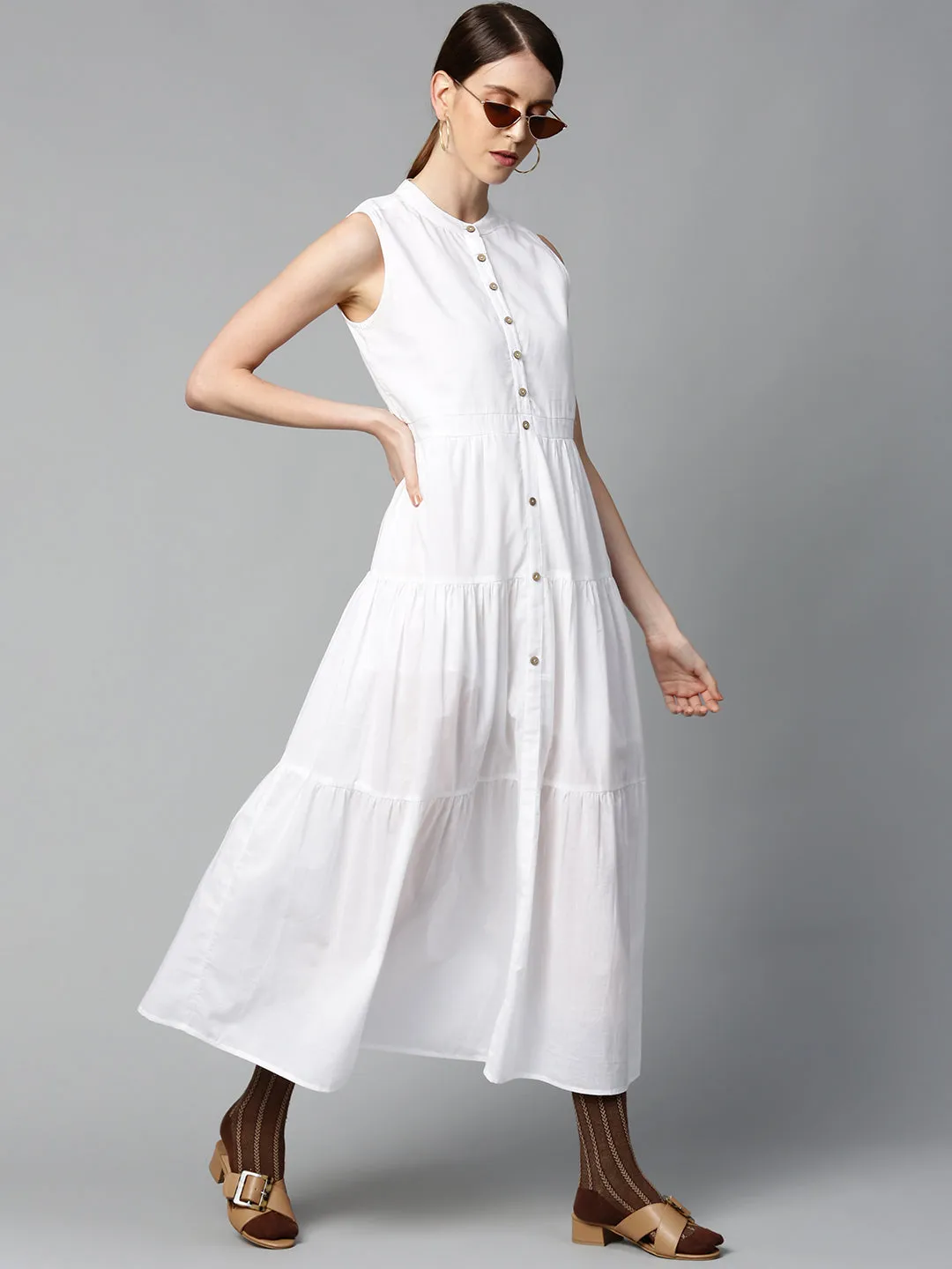 White Sleeveless Tiered Maxi Dress
