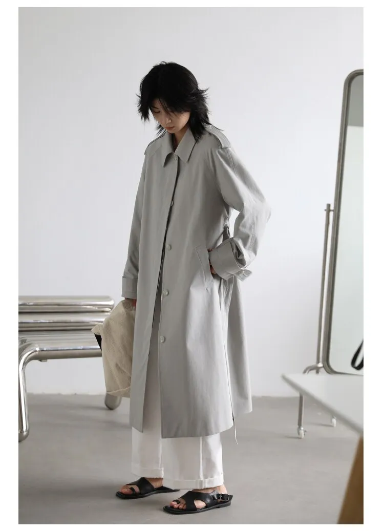 Wjczt Women's Trench Coats Solid Loose Single Breasted Blet Woman Coat Windbreaker Female Overcoat Tops Sping Autumn 2022