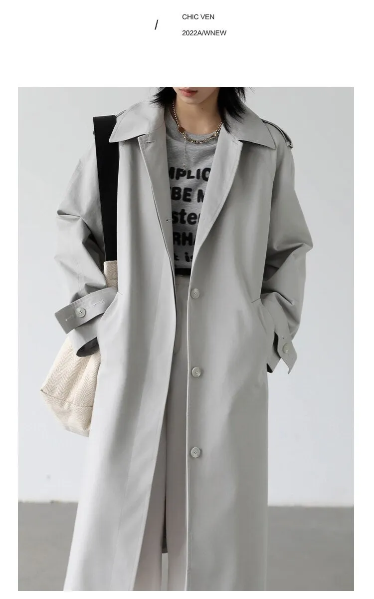 Wjczt Women's Trench Coats Solid Loose Single Breasted Blet Woman Coat Windbreaker Female Overcoat Tops Sping Autumn 2022