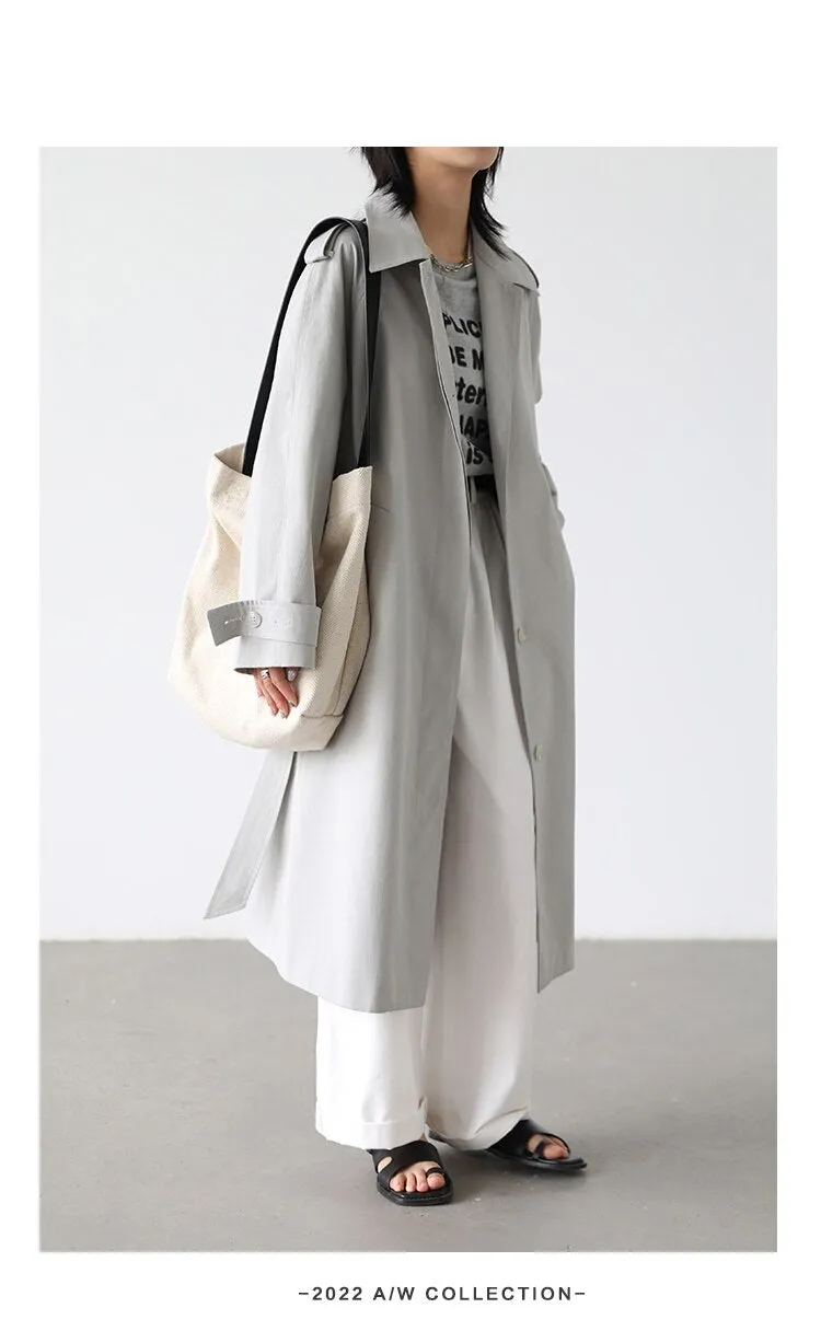 Wjczt Women's Trench Coats Solid Loose Single Breasted Blet Woman Coat Windbreaker Female Overcoat Tops Sping Autumn 2022