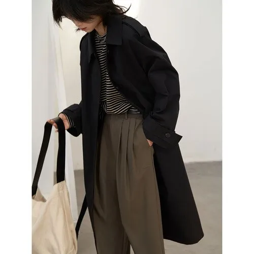 Wjczt Women's Trench Coats Solid Loose Single Breasted Blet Woman Coat Windbreaker Female Overcoat Tops Sping Autumn 2022
