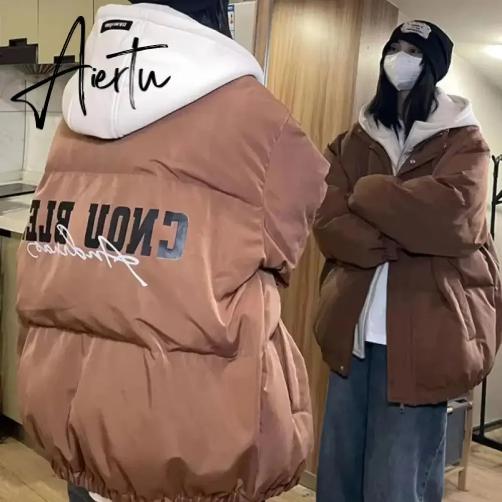 Women Black Down Jacket Coat Letter Fashion Hooded Streetwear Windproof Thicken Duck Down Feather Female Puffer Winter Outwear
