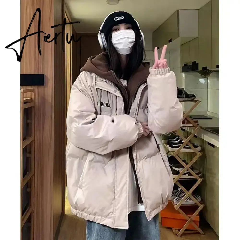 Women Black Down Jacket Coat Letter Fashion Hooded Streetwear Windproof Thicken Duck Down Feather Female Puffer Winter Outwear