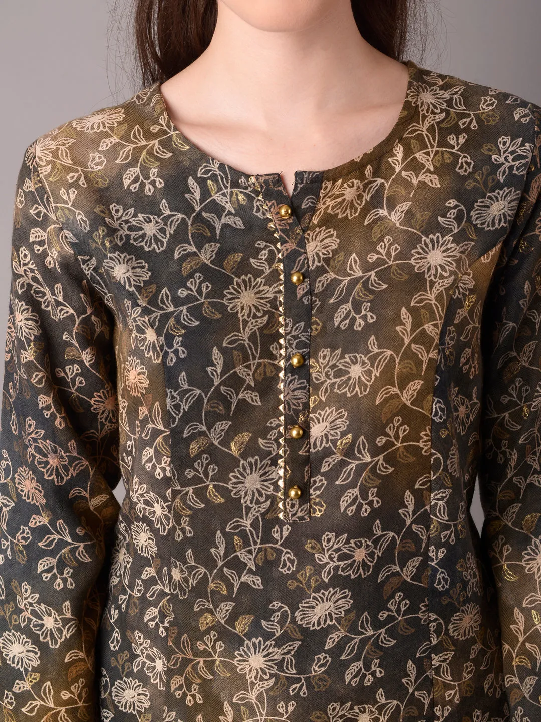 Women Grey Pashmina Kurta Trouser With Shawl
