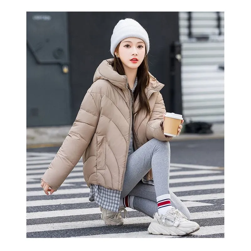 Zip-Up Cropped Solid Color Thickened Puffer Jacket