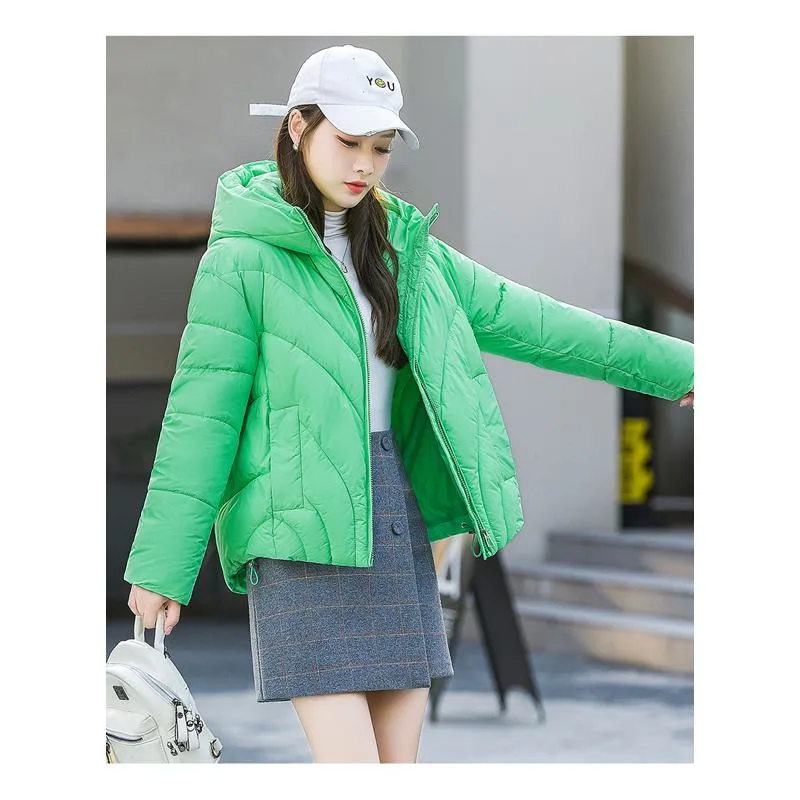 Zip-Up Cropped Solid Color Thickened Puffer Jacket