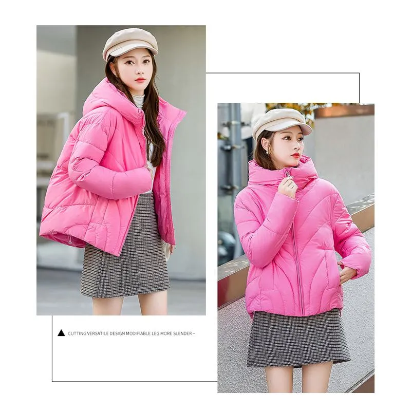 Zip-Up Cropped Solid Color Thickened Puffer Jacket