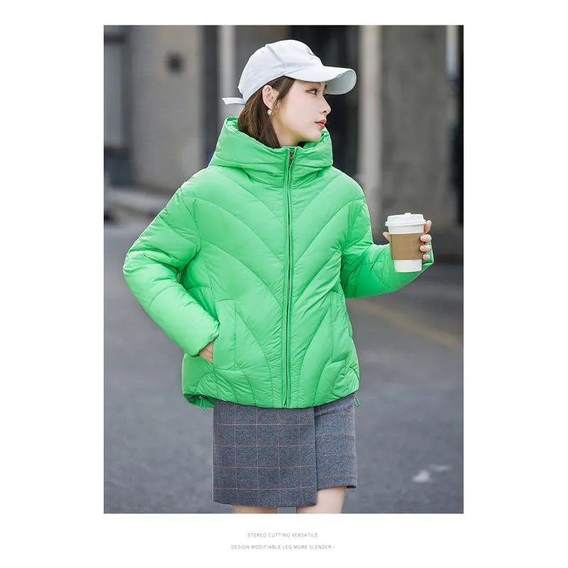 Zip-Up Cropped Solid Color Thickened Puffer Jacket
