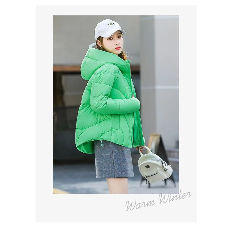 Zip-Up Cropped Solid Color Thickened Puffer Jacket