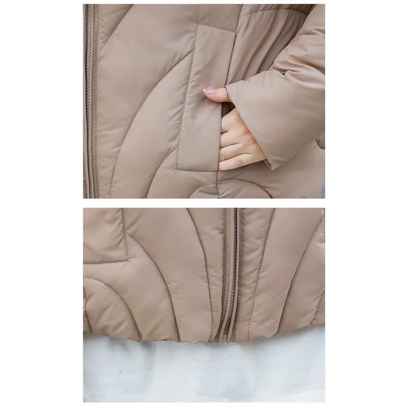 Zip-Up Cropped Solid Color Thickened Puffer Jacket