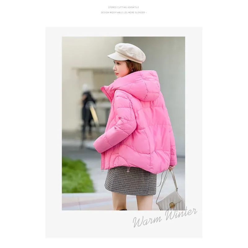 Zip-Up Cropped Solid Color Thickened Puffer Jacket
