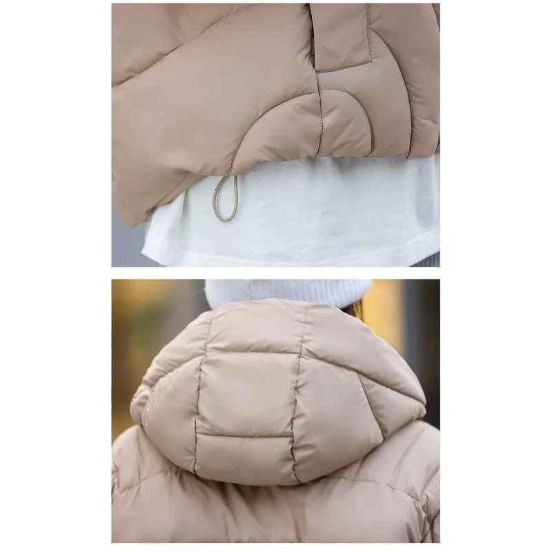 Zip-Up Cropped Solid Color Thickened Puffer Jacket