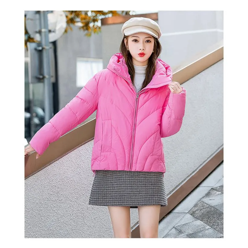 Zip-Up Cropped Solid Color Thickened Puffer Jacket