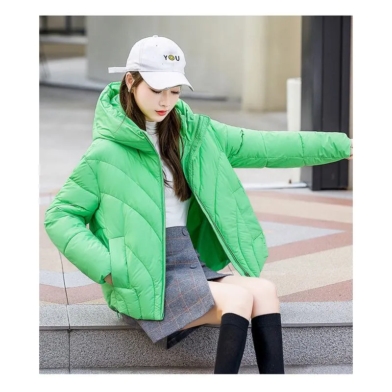 Zip-Up Cropped Solid Color Thickened Puffer Jacket